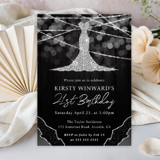 Diamond Dress & Bokeh String Lights 21. Geburtstag Einladung