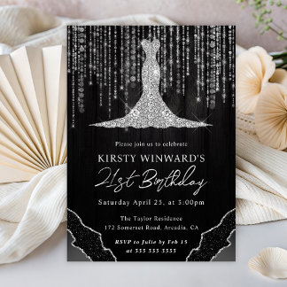 Diamond Dress & Bokeh String Lights 21. Geburtstag Einladung
