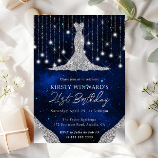 Diamond Dress & Bokeh String Lights 21. Geburtstag Einladung
