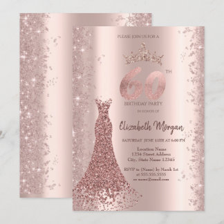 Diamond Dress Rose Gold Glitzer Staub 60. Geburtst Einladung