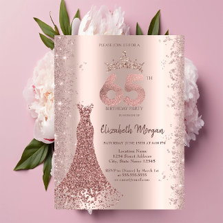 Diamond Dress Rose Gold Glitzer Staub 65. Geburtst Einladung