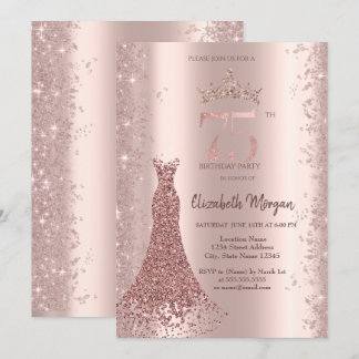 Diamond Dress Rose Gold Glitzer Staub 75. Geburtst Einladung