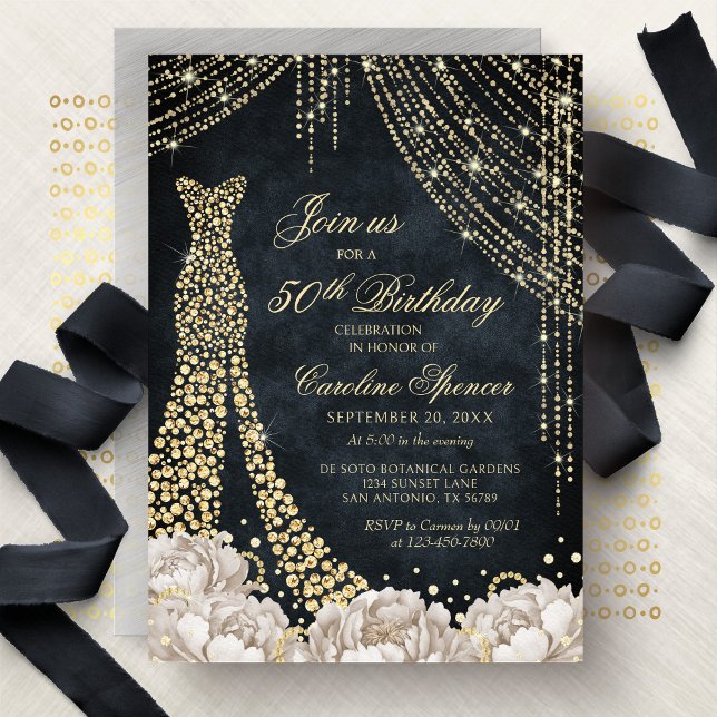 Diamond Dress Women's 50th Gold Birthday Invitatio Einladung (Von Creator hochgeladen)