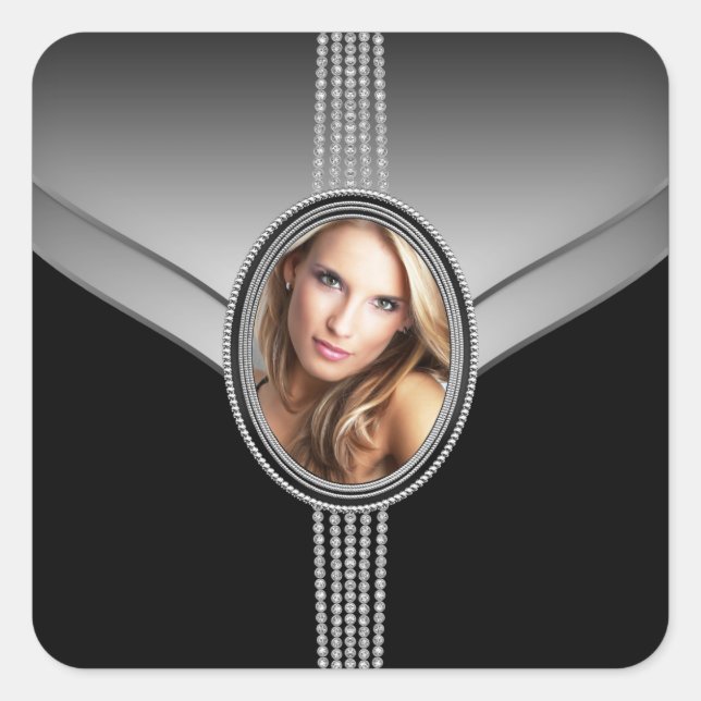 Diamond Elegant Black Foto Sticker Labels (Vorderseite)