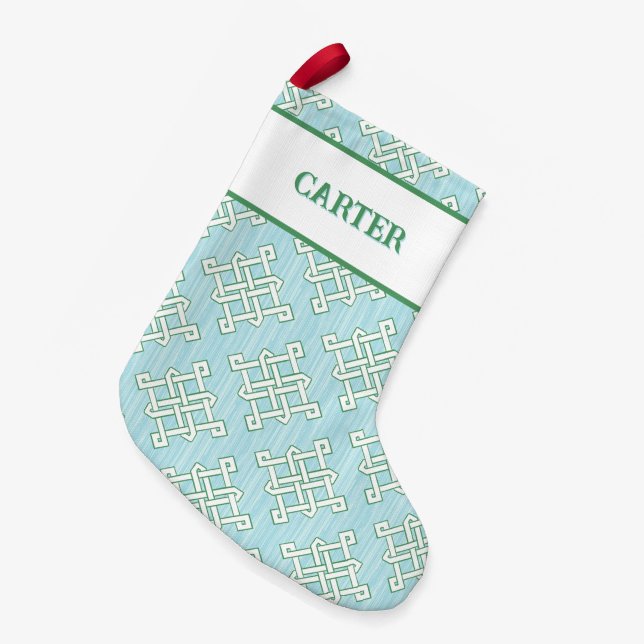 Diamond Endless Knot in Green + Aqua Personalized Kleiner Weihnachtsstrumpf (Vorderansicht (hängend))