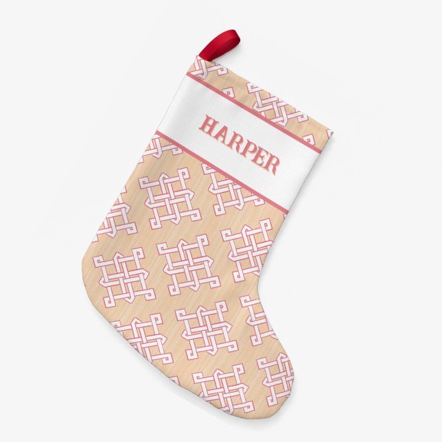 Diamond Endless Knot in Pink + Orange Personalized Kleiner Weihnachtsstrumpf (Vorderansicht (hängend))