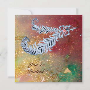 DIAMOND FEATHERS, braungelb-grüne Glitzern Einladung