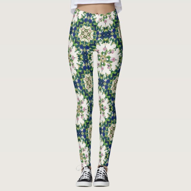 Diamond Floral Mandalas Seamless Pattern Leggings (Vorderseite)