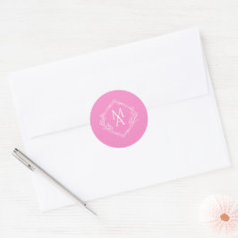 Diamond-Floral Monogram Pink Wedding Runder Aufkleber