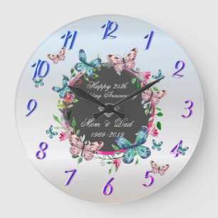Diamond Flowers Butterflies 50 Hochzeitsjubiläum Große Wanduhr