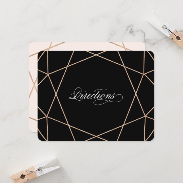 Diamond Gemstone Chic Geometric Wedding Directions Einladung (Vorderseite/Rückseite Beispiel)