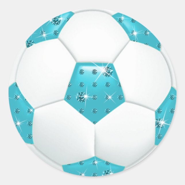 Diamond Gemstones Aqua Soccer Ball Runder Aufkleber (Vorderseite)