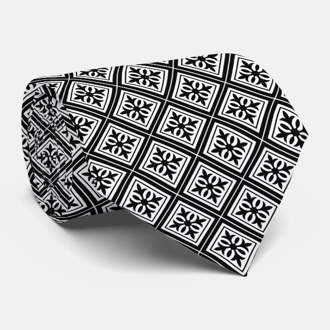 Diamond Geometric Black & White Wedding Krawatte (Gerollt)