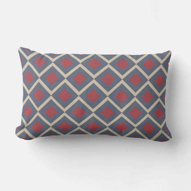 Diamond Geometric Blue Red Rectangle Throw Kissen (Vorderseite)