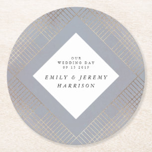 Diamond Geometric Gray Gatsby Wedding Runder Pappuntersetzer