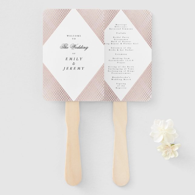 Diamond Geometric Pink Gold Gatsby Wedding Fächer (Vorne und Hinten)