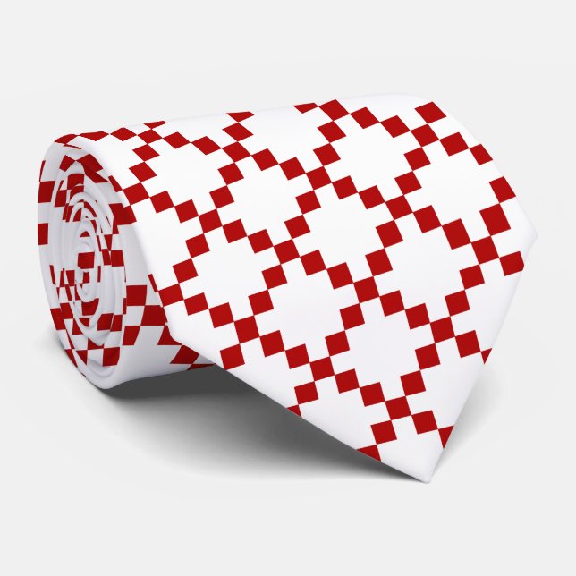 Diamond Geometric Red & White Krawatte (Gerollt)