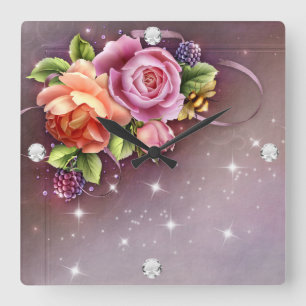 Diamond Girl #2 Square Wall Clock Quadratische Wanduhr
