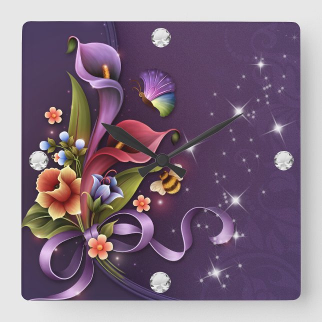Diamond Girl #3 Square Wall Clock Quadratische Wanduhr (Vorderseite)