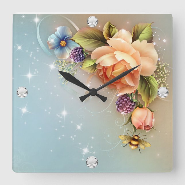 Diamond Girl #4 Square Wall Clock Quadratische Wanduhr (Vorderseite)