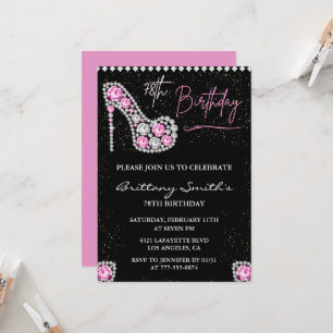 Diamond Glam Black Pink Glitzer Shoe 78. Geburtsta Einladung