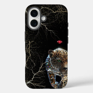 Diamond Glitter Leopard with Ruby & Lightning iPhone 16 Hülle