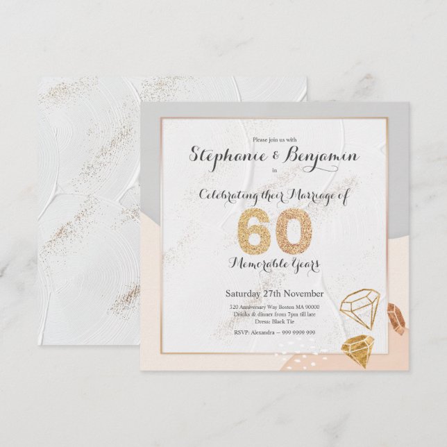 Diamond Glitzer 60. Hochzeitsszenario Elegant Einladung (Vorne/Hinten)