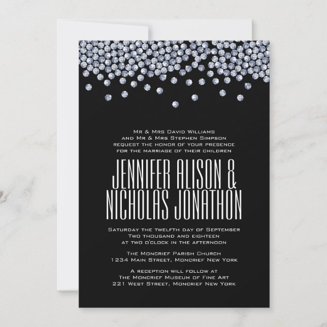 Diamond Glitzer Typografy Wedding Einladung (Vorderseite)