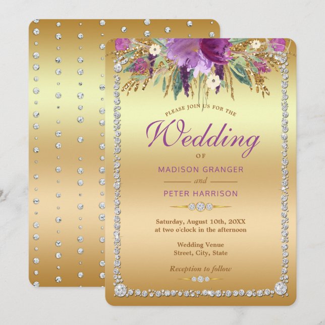 Diamond Glitzer Watercolor Blume Hochzeit Einladung (Vorne/Hinten)