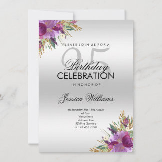 Diamond Glitzer Watercolor Blume Silver Birthday Einladung