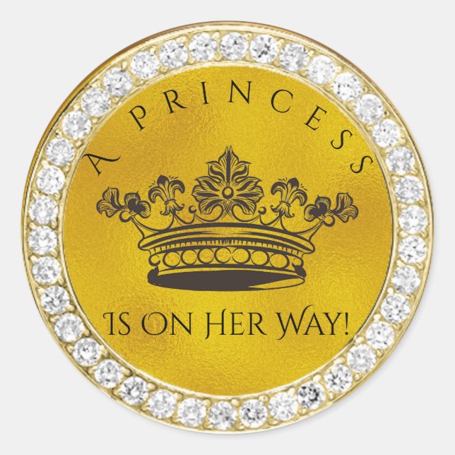 Diamond Gold Crown Princess Baby Dusche Gefallen Runder Aufkleber (Vorderseite)