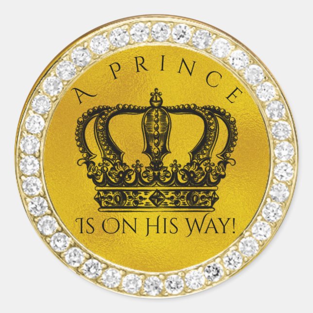 Diamond Gold Crown Royal Prince Baby Dusche Gefall Runder Aufkleber (Vorderseite)