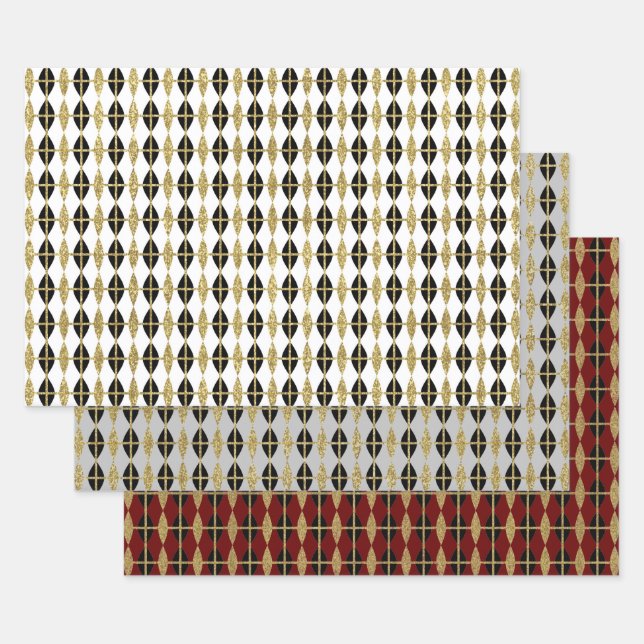 Diamond & Gold Grid Trio II Geschenkpapier Set (Set)