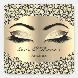 Diamond Gold Lashes Name Cleaner Liebe & Danke Quadratischer Aufkleber