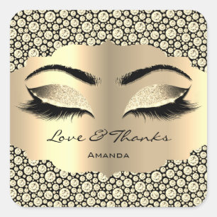 Diamond Gold Lashes Name Cleaner Liebe & Danke Quadratischer Aufkleber