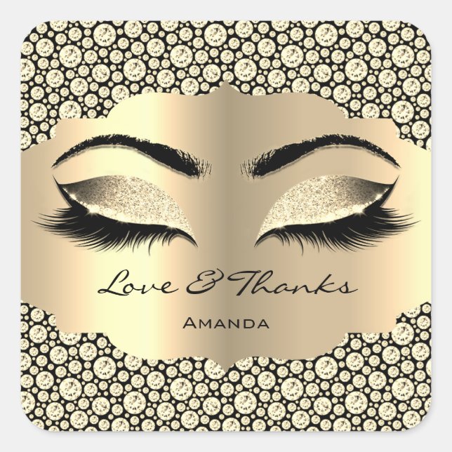 Diamond Gold Lashes Name Cleaner Liebe & Danke Quadratischer Aufkleber (Vorderseite)