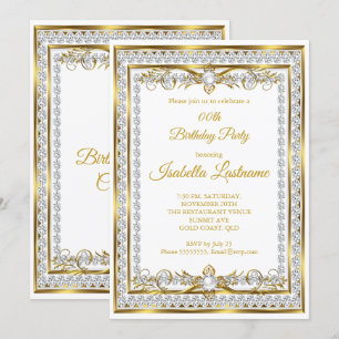 Diamond Gold White Pearl Elegante Geburtstagsparty Einladung
