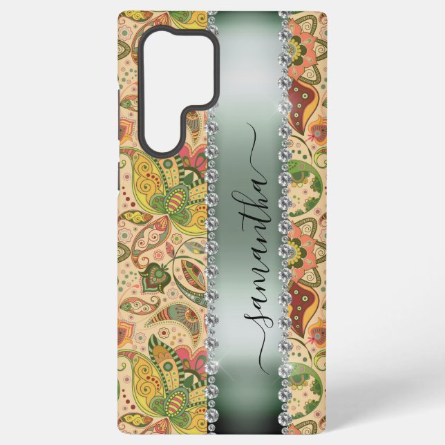 Diamond Green Paisley Calligraphie Name Samsung Galaxy Hülle (Rückseite)