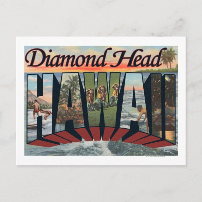 Diamond Head, Hawaii - Große Buchstabenszenen Postkarte (Vorderseite)