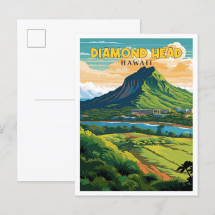 Diamond Head Hawaii Vintage-Reiseillustration Postkarte