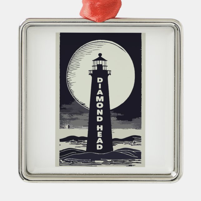 Diamond Head Lighthouse Hawaii Moon Ornament Aus Metall (Vorne)