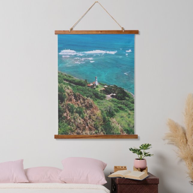 Diamond Head Lighthouse - Honolulu - Hawaii Wandteppich Mit Holzrahmen (Schlafzimmer)