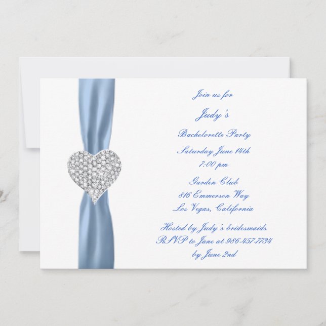 Diamond Heart Blue Bachelorette Party Invitation (Devant)