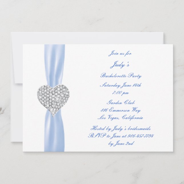 Diamond Heart Blue Bachelorette Party Invitation (Devant)