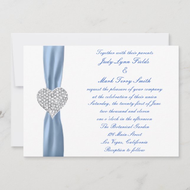Diamond Heart Blue Faire-part de mariage (Devant)