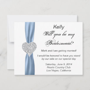Diamond Heart Blue Wedding Bridesmaid Card Einladung