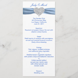 Diamond Heart Blue Wedding Menu Card Menükarte