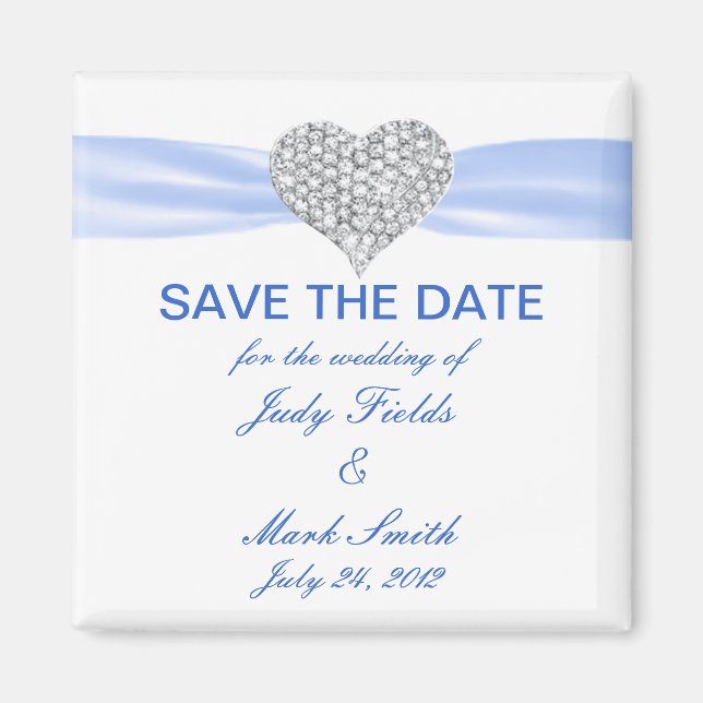 Diamond Heart Blue Wedding Save the Date Magnet (Vorne)