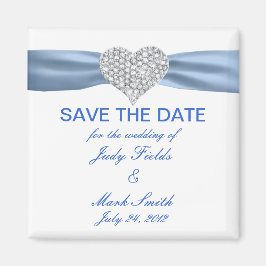 Diamond Heart Blue Wedding Save The Date Magnet