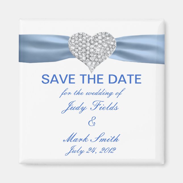 Diamond Heart Blue Wedding Save The Date Magnet (Vorne)